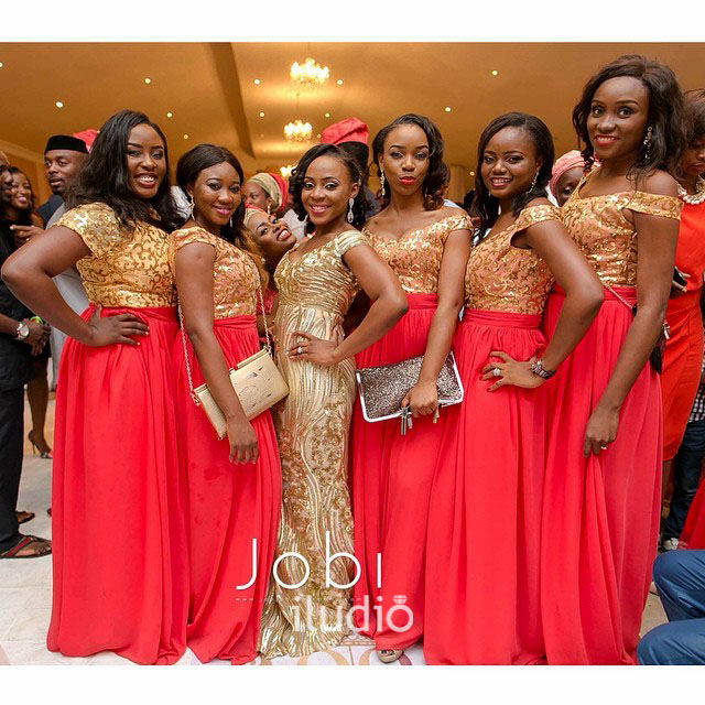 BMD10 - Gold and Red Bridesmaid Dresses ...